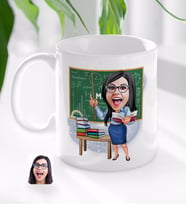 BK Gift Kişiye Özel Kadın Matematik Öğretmeni Karikatürlü Beyaz Kupa Bardak-1