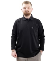 Mode XL Büyük Beden Erkek Sweatshirt Polo Yaka Uzun Kol WAFFLE 23449 Siyah