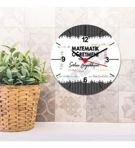 Matematik Öğretmeni Siyah Tasarım Duvar Saati