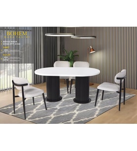 BOHEM MASA, UMAY METAL SANDALYE, BEYAZ, SİYAH, PTT AYAK