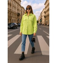Kadın Oversize Jean Gömlek Neon Yeşil