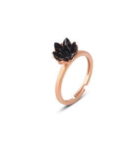 925 ayar gümüş, Siyah taşlı Rose kaplama ayarlanabilir Lotus Çiçeği Yüzük (STD)