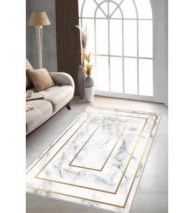 Krem Gold Çerçeveli Kaymaz Tabanlı Dekoratif Halı RV006 - 100 x 160 cm