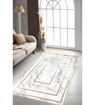 Krem Gold Çerçeveli Kaymaz Tabanlı Dekoratif Halı RV006 - 100 x 160 cm