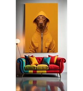 TURUNCU CEKETLİ KÖPEK V1 Ev Duvar Salon Güzellik Salonu Ofis Dükkan Dekarasyon Kanvas Tablo (Çok Renkli)