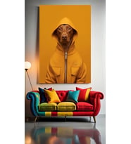 TURUNCU CEKETLİ KÖPEK V1 Ev Duvar Salon Güzellik Salonu Ofis Dükkan Dekarasyon Kanvas Tablo (Çok Renkli)