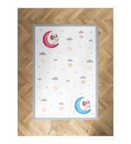 MEKTA HOME BEBEK VE ÇOCUK ODASI Renkli Ay ve Tavşan Desenli Halı