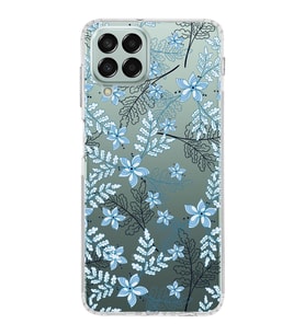 Samsung Galaxy M33 Kapak Floral Mavi Tasarımlı Şeffaf  Kılıf