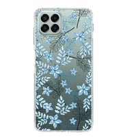 Samsung Galaxy M33 Kapak Floral Mavi Tasarımlı Şeffaf  Kılıf