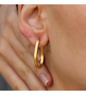 Elips Mat Gold Gümüş Halka Küpe
