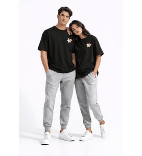 Sevgili Kombini Ayıcık Baskılı Çift Tişört Oversize Unisex Partner Kombin Seti