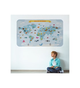 Eğitici Dünya Haritası Dünya Atlası Çocuk Ve Bebek Odası Duvar Sticker-3791-85x130