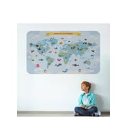 Eğitici Dünya Haritası Dünya Atlası Çocuk Ve Bebek Odası Duvar Sticker-3791-85x130
