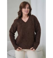 Kadın V Yaka Sakal Dokulu Şardonlu Oversize Triko Kazak 8695 (KAHVE)