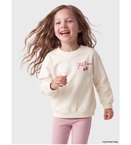 LC WAIKIKI Ekru Bisiklet Yaka Baskılı Kız Çocuk Sweatshirt