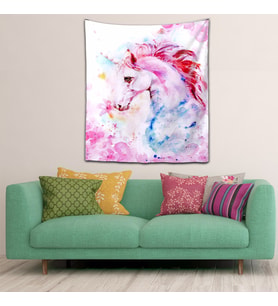 Yıkanabilir Leke Tutmaz Mikropetek Kumaş At Unicorn Desen Renkli Duvar Örtüsü Duvar Halısı Tapestry (Karışık)