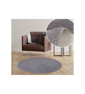 My Evilla Modern Dekoratif Halı Jel Kaymaz Taban  Peluş  Puffy Yuvarlak  Gri