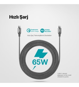 AlumiCable USB-C - USB-C 200cm 60W PD/QC Hızlı Şarj/Data Kablosu Uzay Grisi