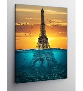 Kanvas Tablo Eiffel ve Denizaltı Çizimi