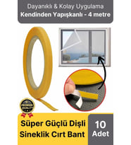 Premium Seri Güçlü Kendinden Yapışkanlı Ahşap Pencere Kapı Sineklik Tülü Yedek 4mt Cırt Bant-10 Adet