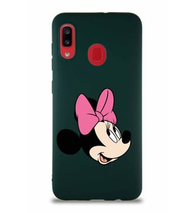 Samsung Galaxy A20 Soft Premier Kapak Minnie Mouse-A Tasarımlı Silikon Kılıf - Yeşil (Şeffaf)