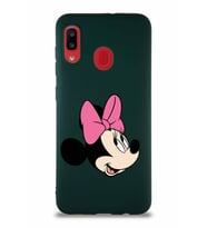 Samsung Galaxy A20 Soft Premier Kapak Minnie Mouse-A Tasarımlı Silikon Kılıf - Yeşil (Şeffaf)