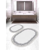 Dijital Baskılı Kaymaz Taban Yıkanabilir Oval 2'li Klozet Takımı Banyo Paspası NOKZ-HY-896 (Gri)