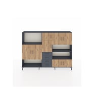 Arges Dolap 9 Raflı 4 Çekmeceli 8 Kapaklı 220x30x163 Antrasit-Çam/Antrasit