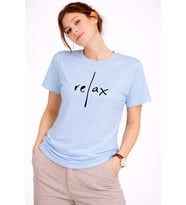 Kadın Tişört Basic Minimal Baskılı Relax Yazılı Günlük Rahat Pamuklu (Mavi)