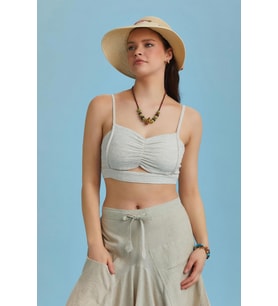 İnce Askılı Cut Out Detay Koton Krem Bralet