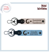 Eşine Verebileceğin En Anlamlı Hediye – Çocuk Ve Ayyıldız Deri Anahtarlık Seti, Pudra-Gök Mavi