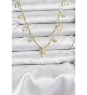 Pirinç Gold Renk Zirkon Taşlı Kutup Yıldızı Model Kadın Kolye 5886 - LOHO6029-3522