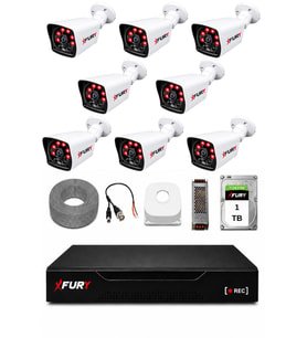 FURY 8 Kameralı Güvenlik Kamera Seti 2MP 1080P Full HD 6 Atom LED Gece Görüşlü 1 TB HDD 5525