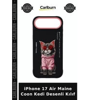 iPhone 17 Air Maine Coon Kedi Desenli Kılıf Günlük Kullanım Detaylı Model Zincirli Kapak