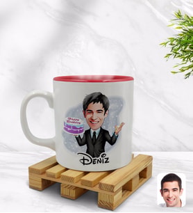 BK Gift Kişiye Özel Erkek Doğum Günü Karikatürlü İçi Kırmızı Renkli Kupa Bardak Model 2