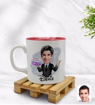 BK Gift Kişiye Özel Erkek Doğum Günü Karikatürlü İçi Kırmızı Renkli Kupa Bardak Model 2