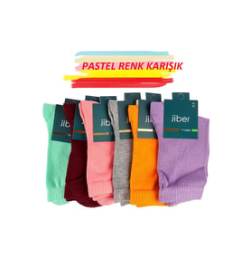 Jiber Kadın Bambu Likralı Pastel Renk Karışık Soket Çorap 6650K - 6 Adet