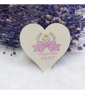 30 Adet Bebek Baskılı Kız Bebek Magnetleri Uv Baskı Kalp Ahşap-