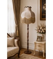 Vizon Kadife Başlık Kahve Ahşap Ayaklı Lambader Vintage Model 170x45cm