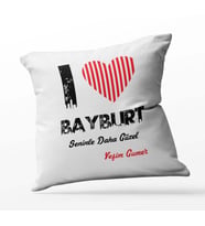 Kişiye Özel Bayburt Seninle Daha Güzel Tema Kare Saten Yastık (Beyaz)