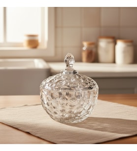 Damla Desen Kapaklı Kristal Cam Şekerlik 15×12 cm