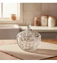 Damla Desen Kapaklı Kristal Cam Şekerlik 15×12 cm (Şeffaf)