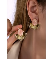Mavi Sedefli ve Renk Yansımalı Yarım Daire Küpe (Pembe)
