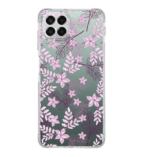Samsung Galaxy M33  Köşe Korumalı Antişok Kapak Floral Pudra Tasarımlı Şeffaf  Kılıf