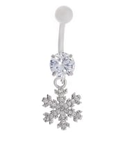 Kadın Kar Tanesi ve Tektaş Model Taşlı Çelik Piercing (Gümüş Gri)