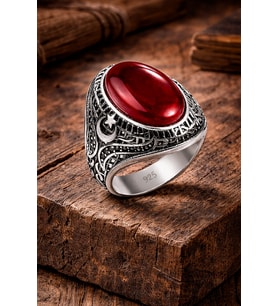 925 AYAR OVAL AKİK TAŞLI ERKEK GÜMÜŞ YÜZÜK (Gri)