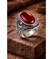 925 AYAR OVAL AKİK TAŞLI ERKEK GÜMÜŞ YÜZÜK (Gri)