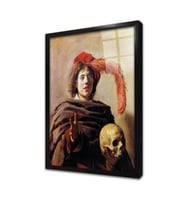 Young Man Holding A Skull Çerçeveli Cam Tablo