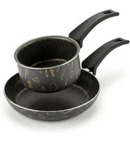 Master 2'li Ekonomik Set: 12 cm Sosluk & 20 cm Tava - Mutfak Desenli Gold Mastik Yanmaz Yapışmaz Set
