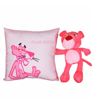 Pembe Panter 24 Cm Peluş Oyuncak Pembe Panter Puf Yastık Hediye Seti (Model 1)